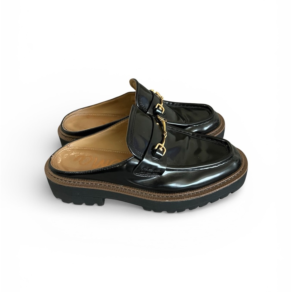Sam Edelman Lennon Lug  Black Leather Mules Size 9 Academia Preppy Goth